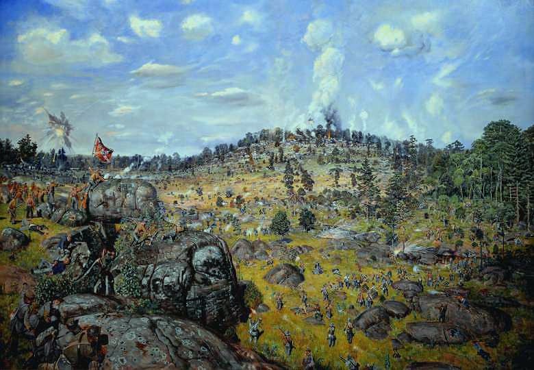 Gettysburg, Civil War Art/ Battle of The Devil's Den, Slaughter Pen,  and Little Round Top - Gettysburg, 5PM, July 2nd, 1863